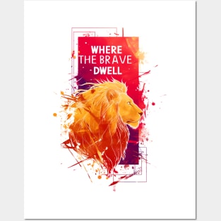 Where the Brave Dwell - Lion - Red Ink Backdrop - Fantasy Posters and Art